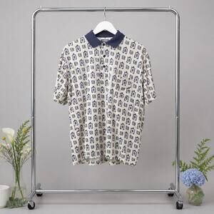 Vintage Laurant Benon Paris Polo Shirt Mens M/L Blue Shield Geometric 90s